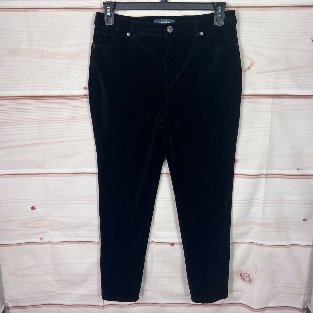 ModCloth Pants Womens 12 Black Velvet Skinny Mid Rise Pockets Stretch Solid